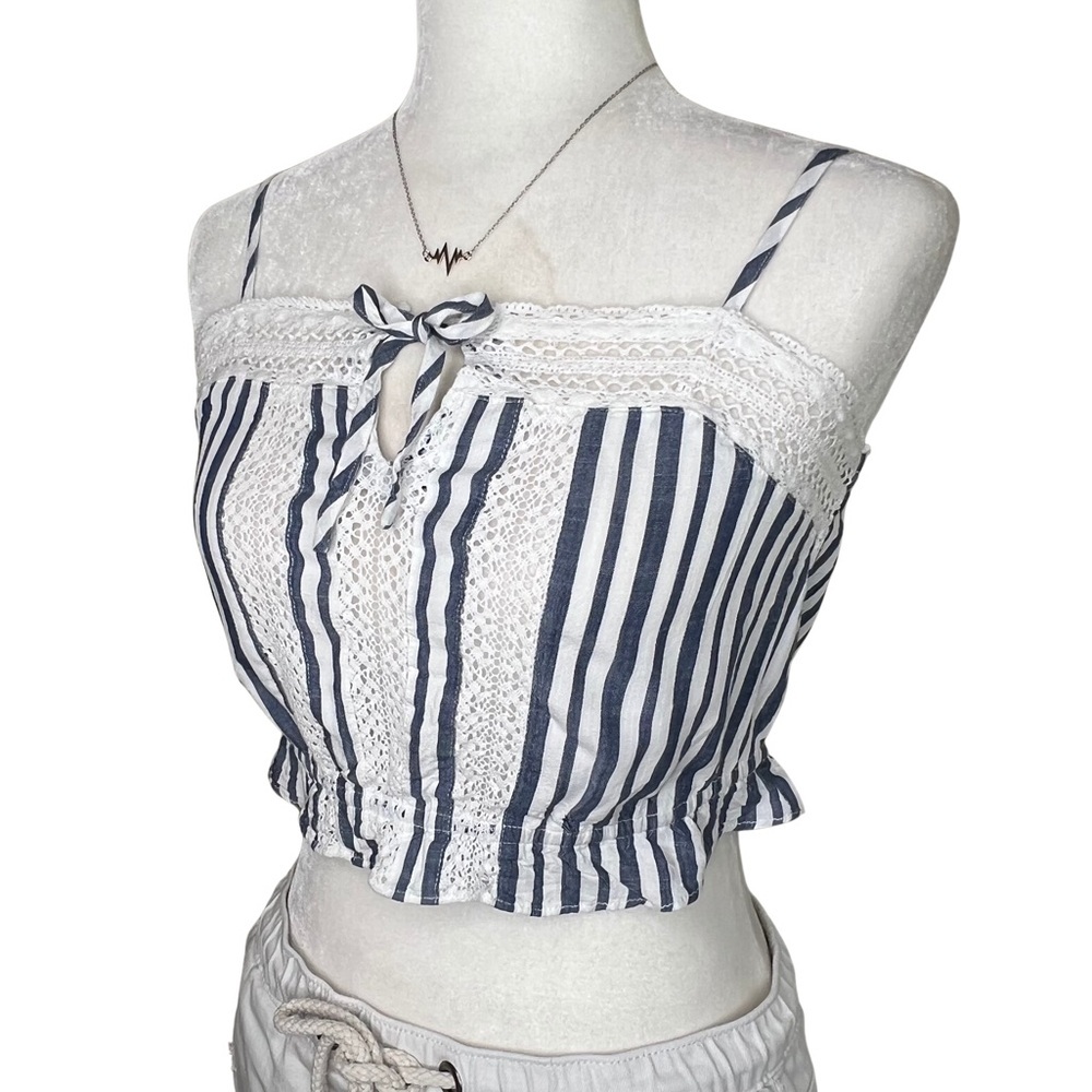 aéropostale Stripe Crocheted Bubble Top Spaghetti Straps Blue White Small S